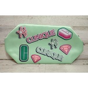 Clinique Green Silky Makeup Cosmetic Bag Pink Diamond Graphic Zip 9 1/4" - Picture 1 of 9