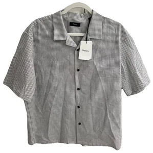 THEORY MEN'S DAZE BALTIC/WHITE SHORT SLEEVE SEERSUCKER PLAID SHIRT SIZE XL $175 - Picture 1 of 4
