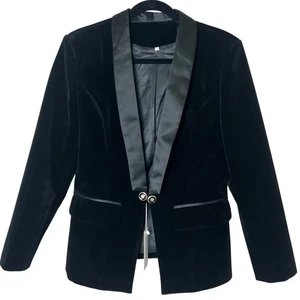 SARAH ASHLEY Camille Velvet Slim Fit Blazer Jacket Women's Black Sz L - Picture 1 of 10