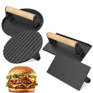 Burger Press for Griddle Set of 4 - Round 7 Inch and 8 x 4 Inch Rectangle Woo... - Picture 1 of 6
