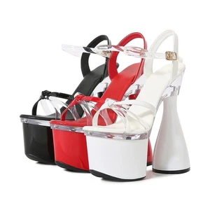 NEW SEXY 6.9" FETISH HIGH HEEL ROUND TOE STRAP POLE DANCE STRIPPER RUNWAY SHOES - Foto 1 di 8