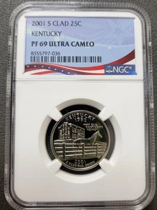2001-S Kentucky Silver State Quarter NGC PF-69 Ultra Cameo American Flag label - Picture 1 of 2