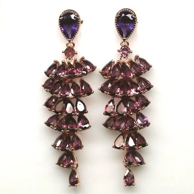 Pendientes de plata de ley 925 rodolita roja púrpura y amatista recubiertos de oro rosa Foto 1 de 4