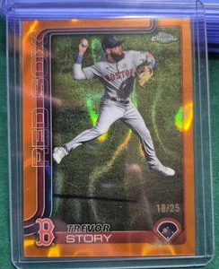 2025 Topps Chrome Trevor Story Orange Wave Refractor /25 SP Red Sox - Picture 1 of 2