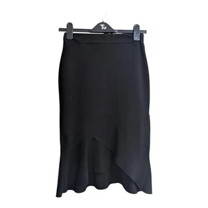 Prettylittlething Black Frill Knee Length Skirt Size UK 10 - Picture 1 of 3