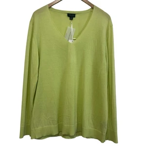 Carlisle Collection Cashmere V-Neck Long Sleeve Knit Top Lime Green Size XXL - Picture 1 of 12