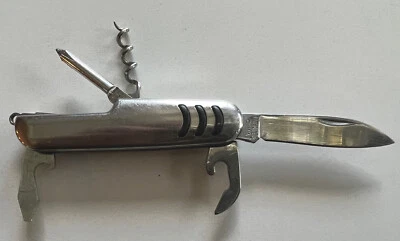 PT Safety First Silver 3" Pocket Knife w/Black Rubber Grip & 5 Fold-out Tools - Image 1 of 4