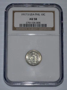 10 Centavos 1917-S US-Philippine United States of America NGC AU 58 - Picture 1 of 6
