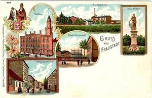 AK Fraustadt - 6 Bild Wappen, Zuckerfabrik, Glogauerstr., Gasanstalt - ca. 1900 - Bild 1 von 2