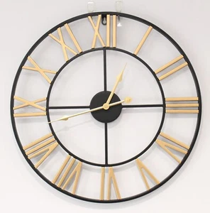 DESIGNO Gold & Black Yellow Metal Wall Clock 50cm Designer Style Non-Ticking - Picture 1 of 40