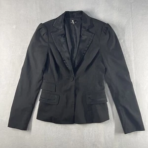 BEBE Black Satin Collar Single Button Blazer Long Sleeve Fitted Lined Size 4 - Picture 1 of 8