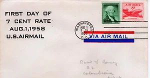 FIRST DAY OF 7 CENT RATE, WASHINGTON, DC 1958 FDC15282 - Bild 1 von 1
