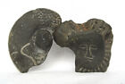 2 pc CARVED STONE AMMONITE CHARM FOSSIL TIMOR TRIBAL  INDONESIA