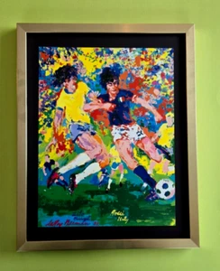 LEROY NEIMAN + SOCCER ITALY VS BRASIL 1982 + 1980'S PLATE SIGNED PRINT FRAMED W - Picture 1 of 3