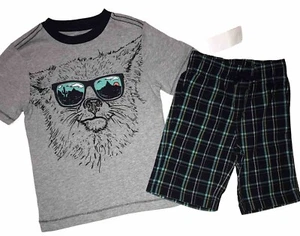 Gymboree Boy Size 5 Desert Day Trip Wolf Grey Tee  Outlet Plaid Shorts New - Picture 1 of 5