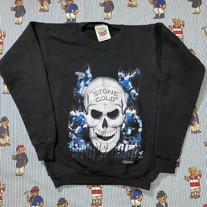 Vintage YOUTH Stone Cold Steve Austin SKULL Crewneck Sweatshirt YOUTH MEDIUM USA - Picture 1 of 6