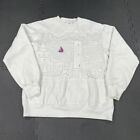 Vintage 90s Walco Sweatshirt Medium Off White Sailboat Lace Front Made USA