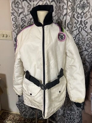 复古 Arctic Wear Cat 女式中号白色雪地摩托车夹克赛车外套 — 第 1/4 张图片