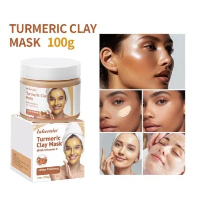 Vitamin C Turmeric Clay Mask Deep Cleansing Brightening AntiAcne Facial Mud Y8E8 - Image 1 of 4
