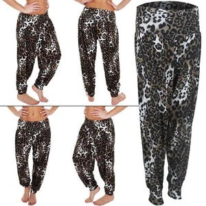 Womens Harem trouser Brown Cheetah Print Ali Baggy Ladies Hareem Pants - Picture 1 of 5