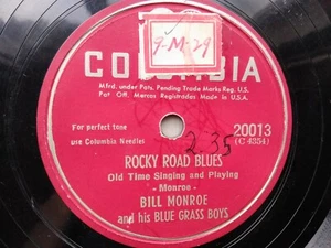 Bill Monroe 78rpm Single 10-inch Columbia Records #20013 Rocky Road Blues  - Picture 1 of 4
