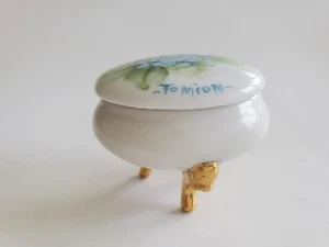 Vtg Mini Oval Trinket Box Gold Trim Floral Signed By Artist - Picture 1 of 5