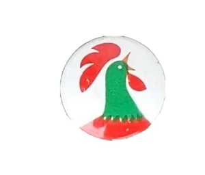 Kellogg's Corny Cornelius Hahn Pinback grün weiß rot 1 Zoll diam - Bild 1 von 3
