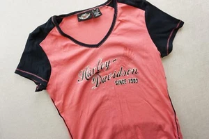 Harley Davidson Womens Size Xl Black Pink Shirt Short Sleeve - Picture 1 of 9