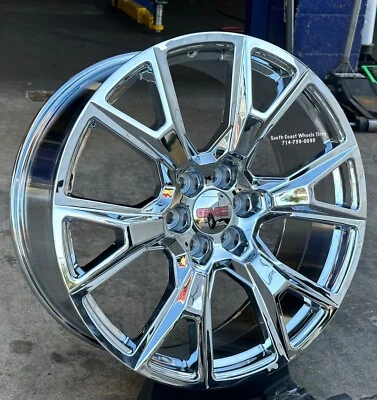 24'' Y Spoke CHROME WHEELS TIRES CHEVY Silverado Tahoe Suburban GMC Yukon Sierra - Image 1 of 4