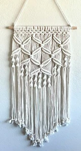 40"L Cotton Bohemian Beige Macramé Tasseled Wall Hanging Woven Tapestry Decor - Picture 1 of 4