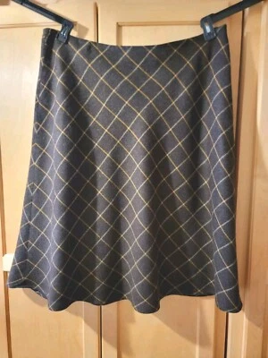 Lands' End Womens Plaid Wool Blend Skirt Size 16W Brown & Yellow Diamond Pattern - Image 1 of 4