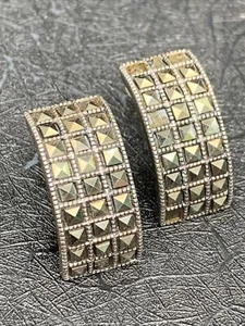 Vintage 925 MARKASITEN HALBCREOLEN OHRRINGE Sterlingsilber signiert Thailand - Bild 1 von 7