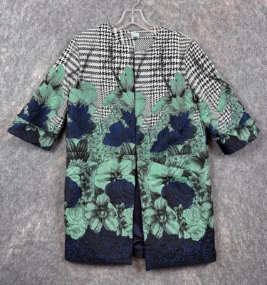 Anthropologie Eva Franco Jacket Women 4 Black Blue Duster Kimono Office Layer - Image 1 of 4