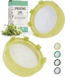 Elementi Sprouting Jar Kit for Wide Mouth Mason Jars, Set of 2 Sprouting Lids fo - Picture 1 of 12