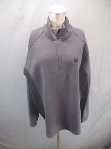 SPYDER Size XL Mens Gray 1/2 Zip Stand Collar Fleece Lined Knitted Pullover 028 - Picture 1 of 12
