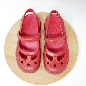 CROCS Sandals Kids 12 Shayna Red Glitter Sparkle Girls Boys Mary Jane Shoes - Picture 1 of 11