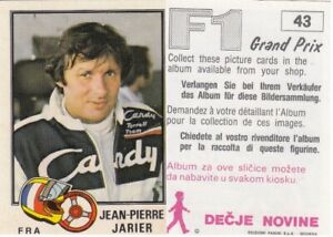 sticker Jean Pierre Jarier Tyrrell FORMULA 1 F1 Grand prix Panini Yugoslavia