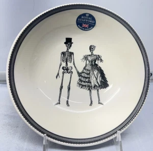 Halloween Salad Bowl Wedding Skeleton Black New England ROYAL WESSEX 7.5" - Picture 1 of 5