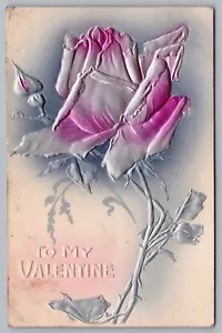 Cartolina San Valentino aerografata in rilievo lamina di rosa c1908 romanticismo - Foto 1 di 2