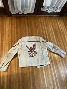 Wilsons Leather Cafe Racing Motorcycle White Jacket Phenex Embroidered Mens XL - Picture 1 of 16