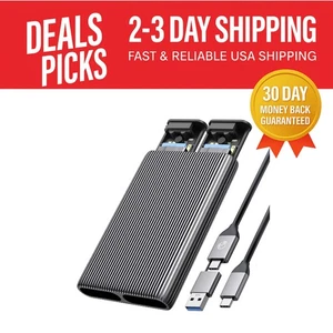 Elegant Aluminum Dual M.2 Enclosure for NVMe & SATA - High Speed Up to 10 Gbps - Picture 1 of 10