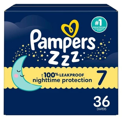 Pañales para pasar la noche Pampers ZZZ, tamaño 7 41+ libras, 36 unidades, protección nocturna Foto 1 de 4