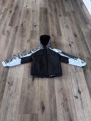 Chaqueta de invierno/esquí London Fog para niños con capucha negra, gris y blanca talla M-10/12 Foto 1 de 4