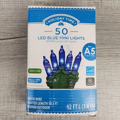 Mini luces LED azules navideñas cable verde 50ct - NUEVO - tiempo de vacaciones Foto 1 de 4