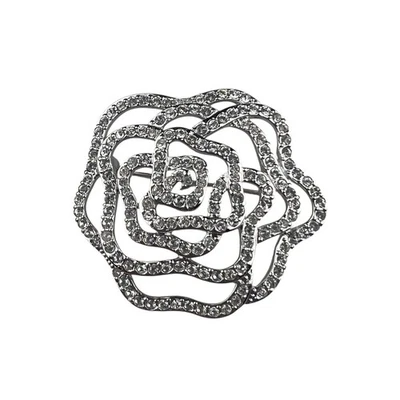 Broche Swarovski tono plata cristal transparente flor rosa Foto 1 de 4