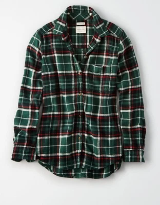 NWT American Eagle Ahh-mazingly Soft Boyfriend Flannel Green Multi Plaid Large - Image 1 of 2