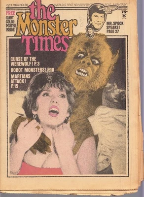 THE MONSTER TIMES newspaper #36 Oct 1974 Mars Attacks! cards, Leonard Nimoy - Image 1 of 3