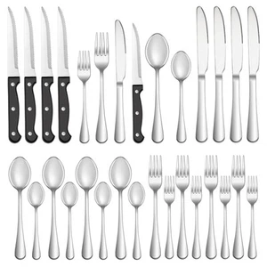 24 Pcs Silverware Set with Steak Knives Service for 4,Stainless Steel Flatwar... - Picture 1 of 7