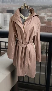 New Calvin Klein Jacket 3X Gold Tone Full Zip Trench Coat Hood Pockets Belt Snap - Picture 1 of 24