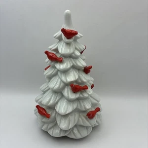 Vtg Global Art Ceramic Christmas Tree White Red Cardinals Music Box 12 Days - Picture 1 of 10